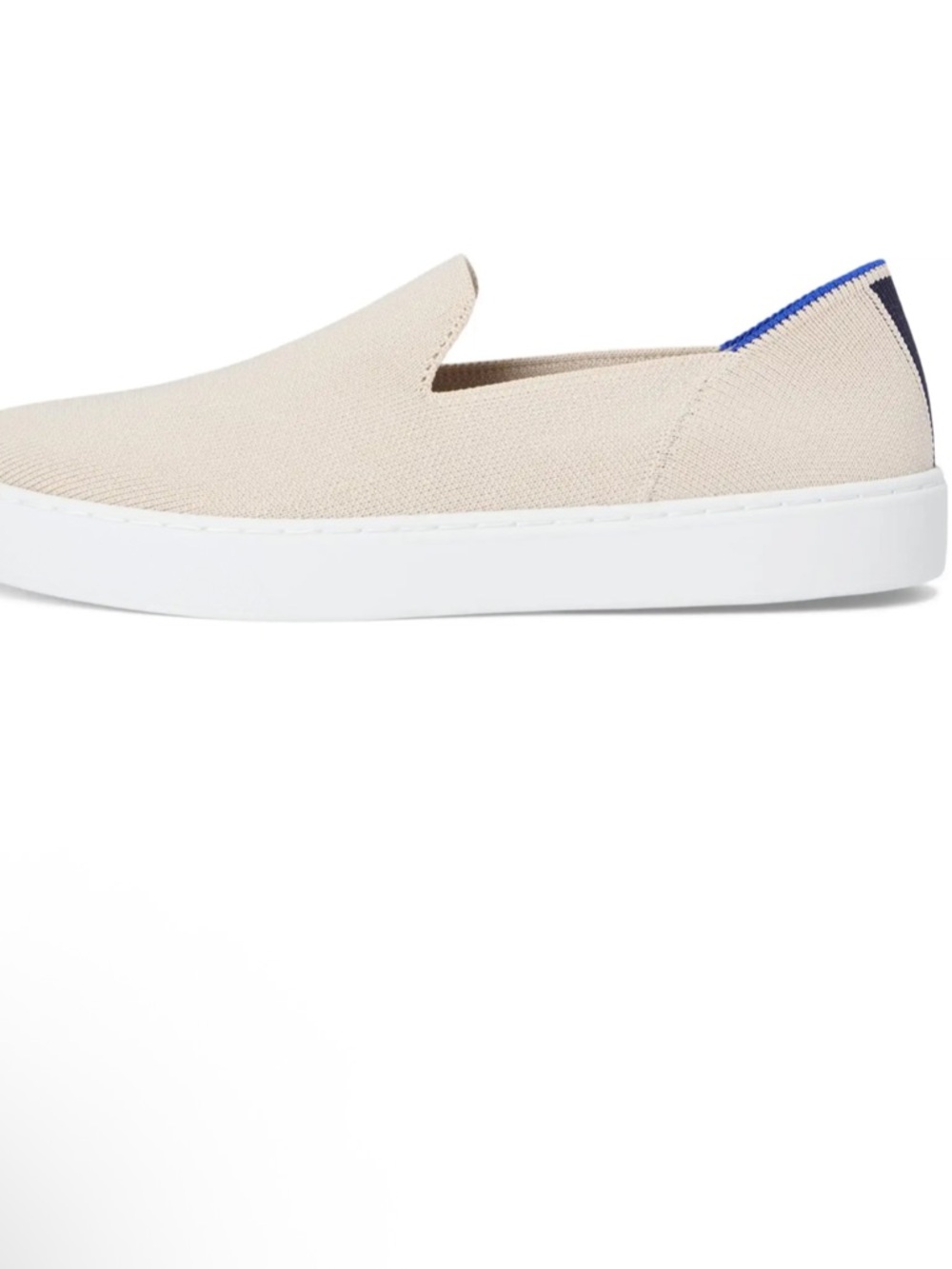Rothy’s The Original Slip-On Sneakers in Sand Cream Tan with Blue Accent Women 9 - Picture 4 of 14